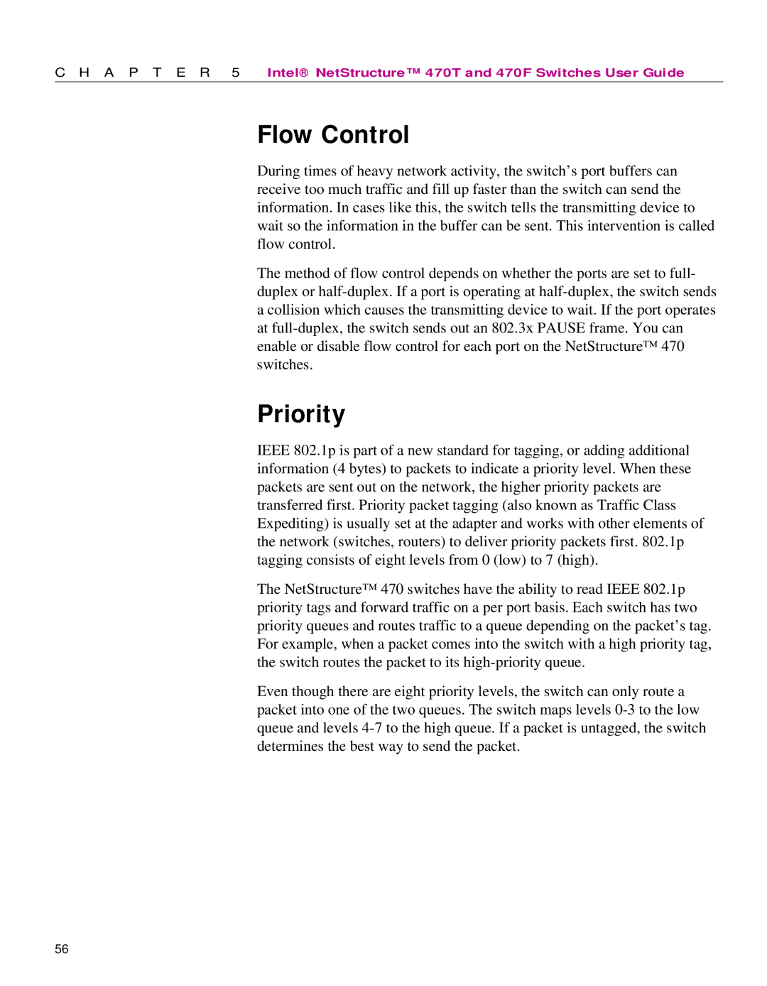 Intel 470 manual Flow Control, Priority 