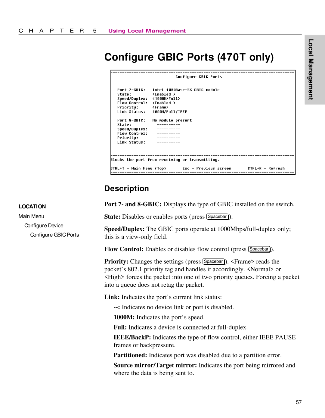 Intel manual Configure Gbic Ports 470T only 