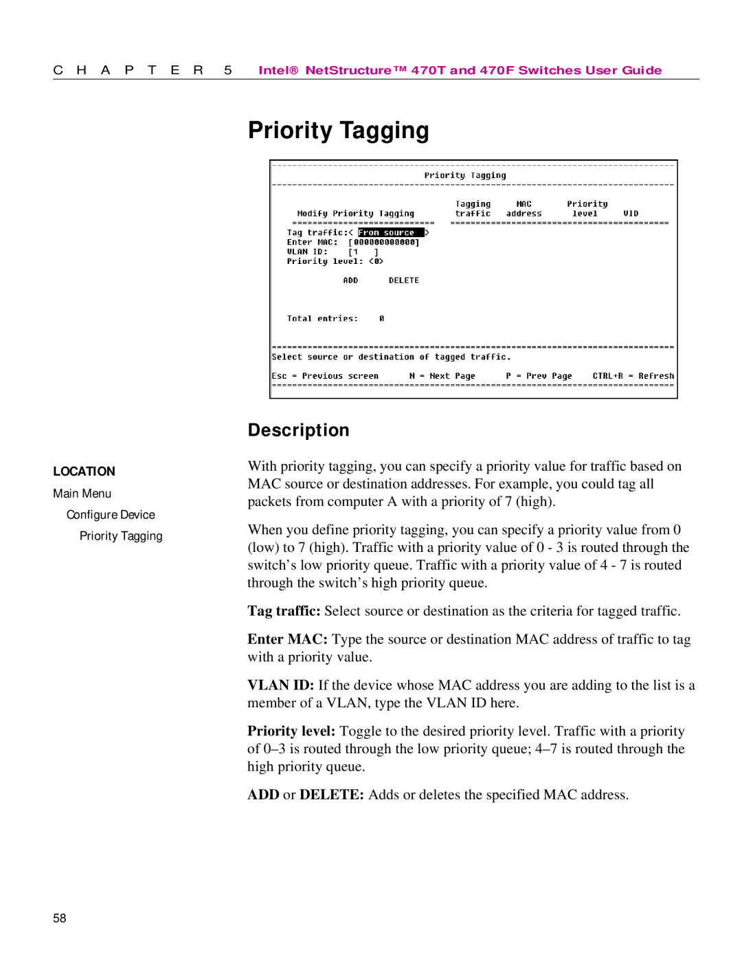 Intel 470 manual Priority Tagging 