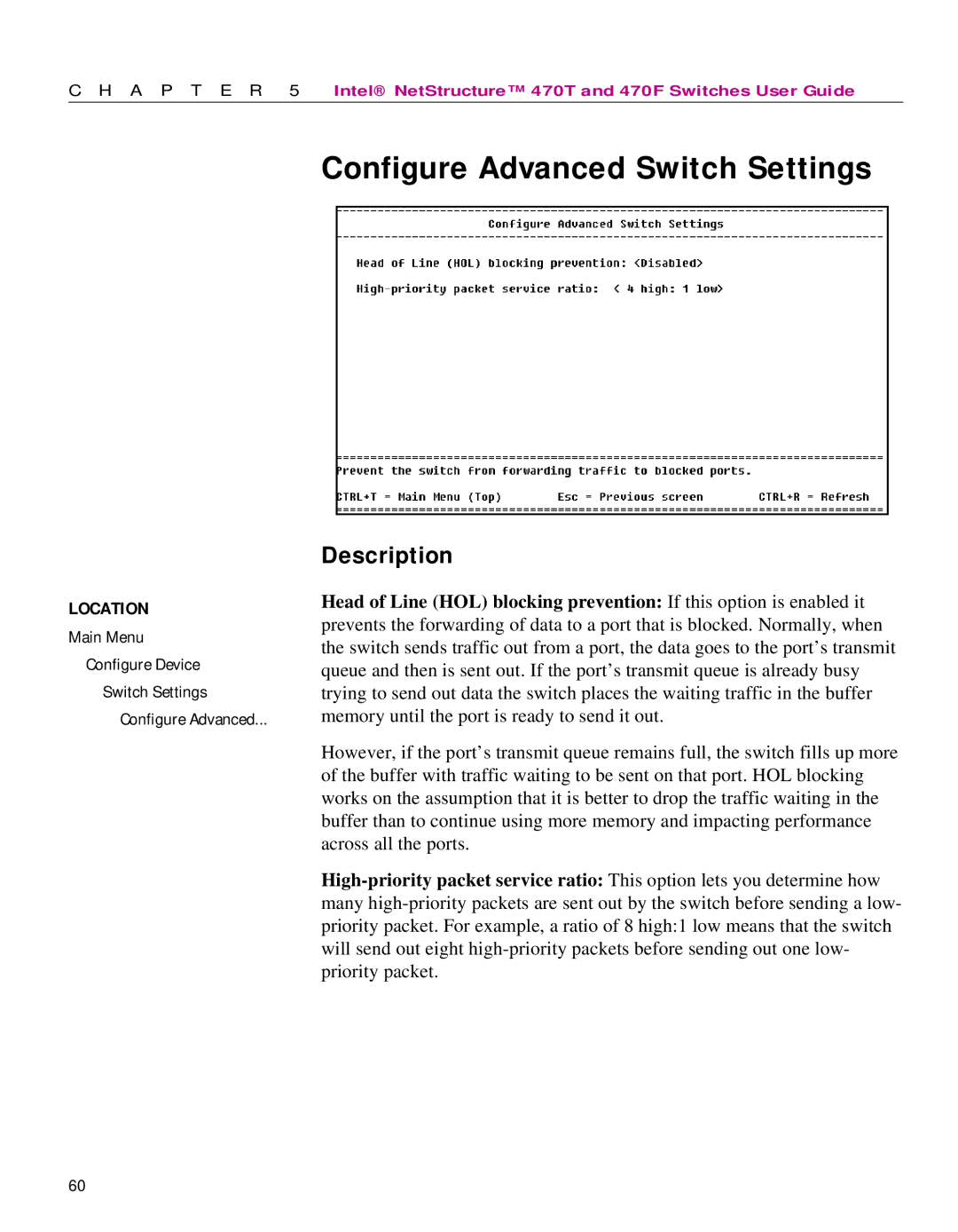 Intel 470 manual Configure Advanced Switch Settings 