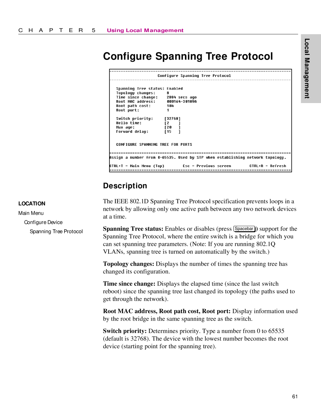 Intel 470 manual Configure Spanning Tree Protocol 