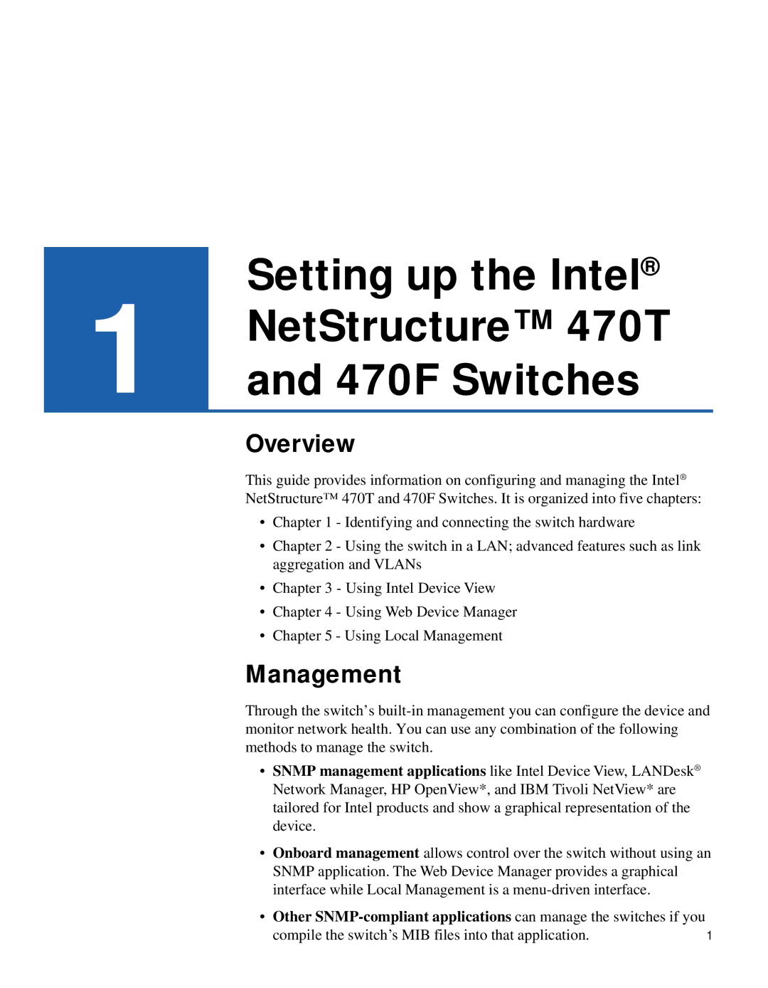 Intel 470 manual Overview, Management 