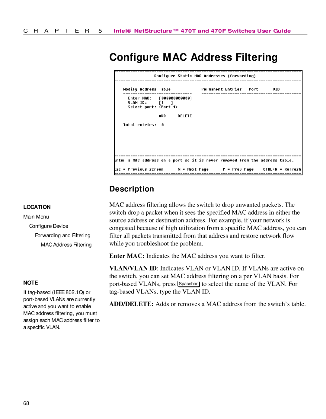 Intel 470 manual Configure MAC Address Filtering 