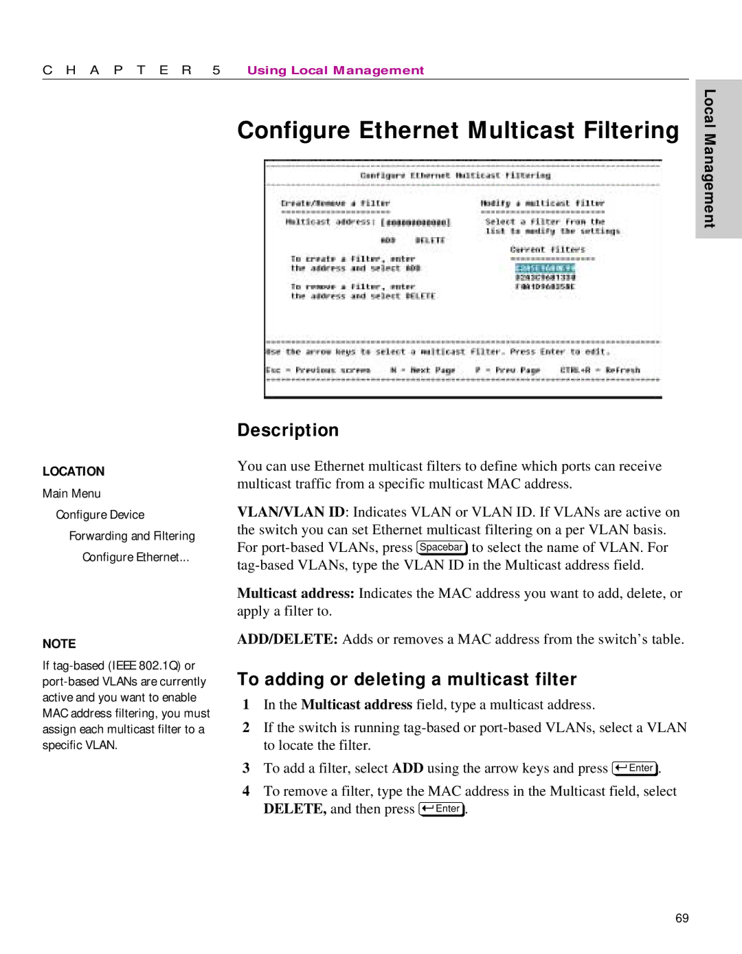 Intel 470 manual Configure Ethernet Multicast Filtering, To adding or deleting a multicast filter 