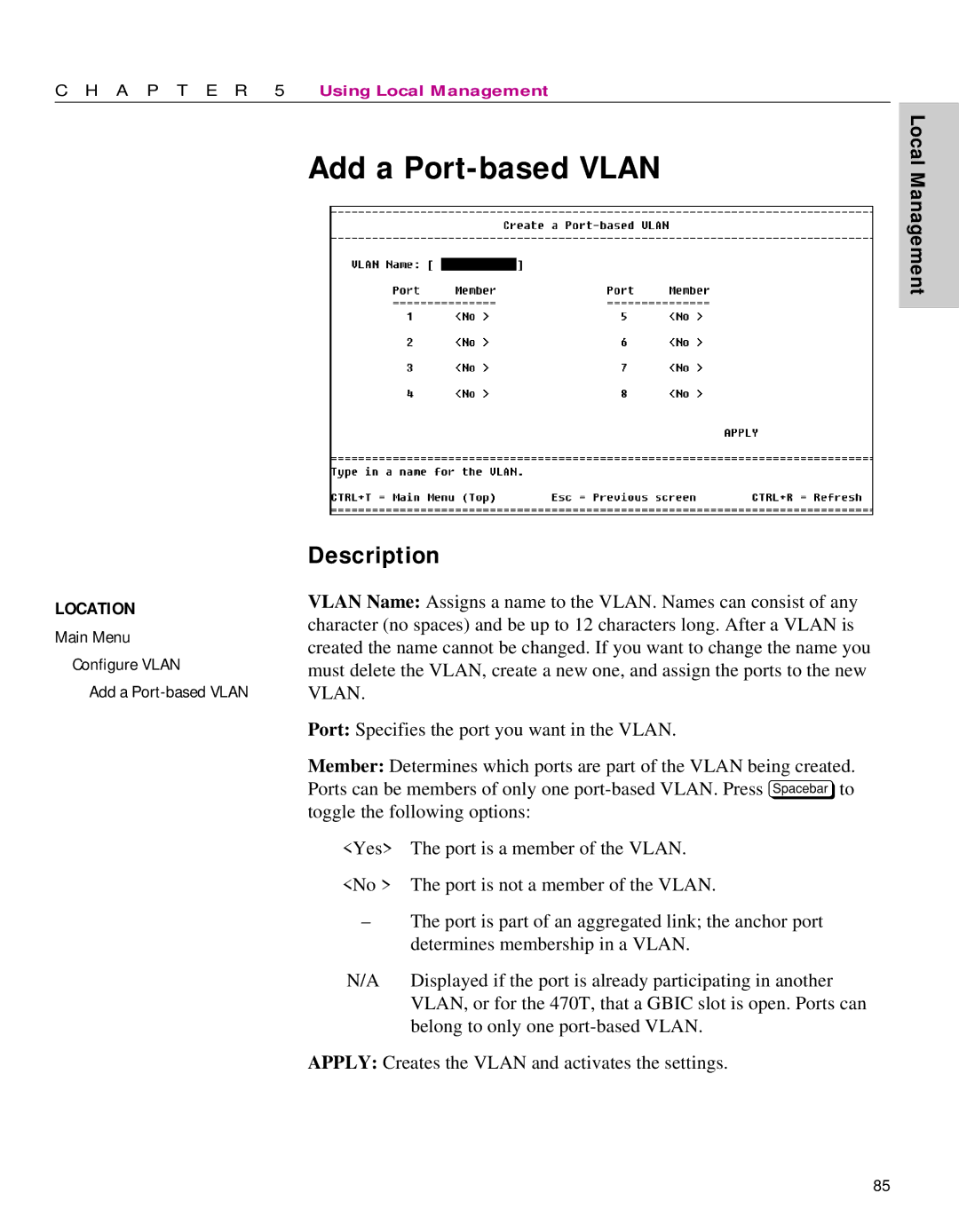 Intel 470 manual Add a Port-based Vlan 