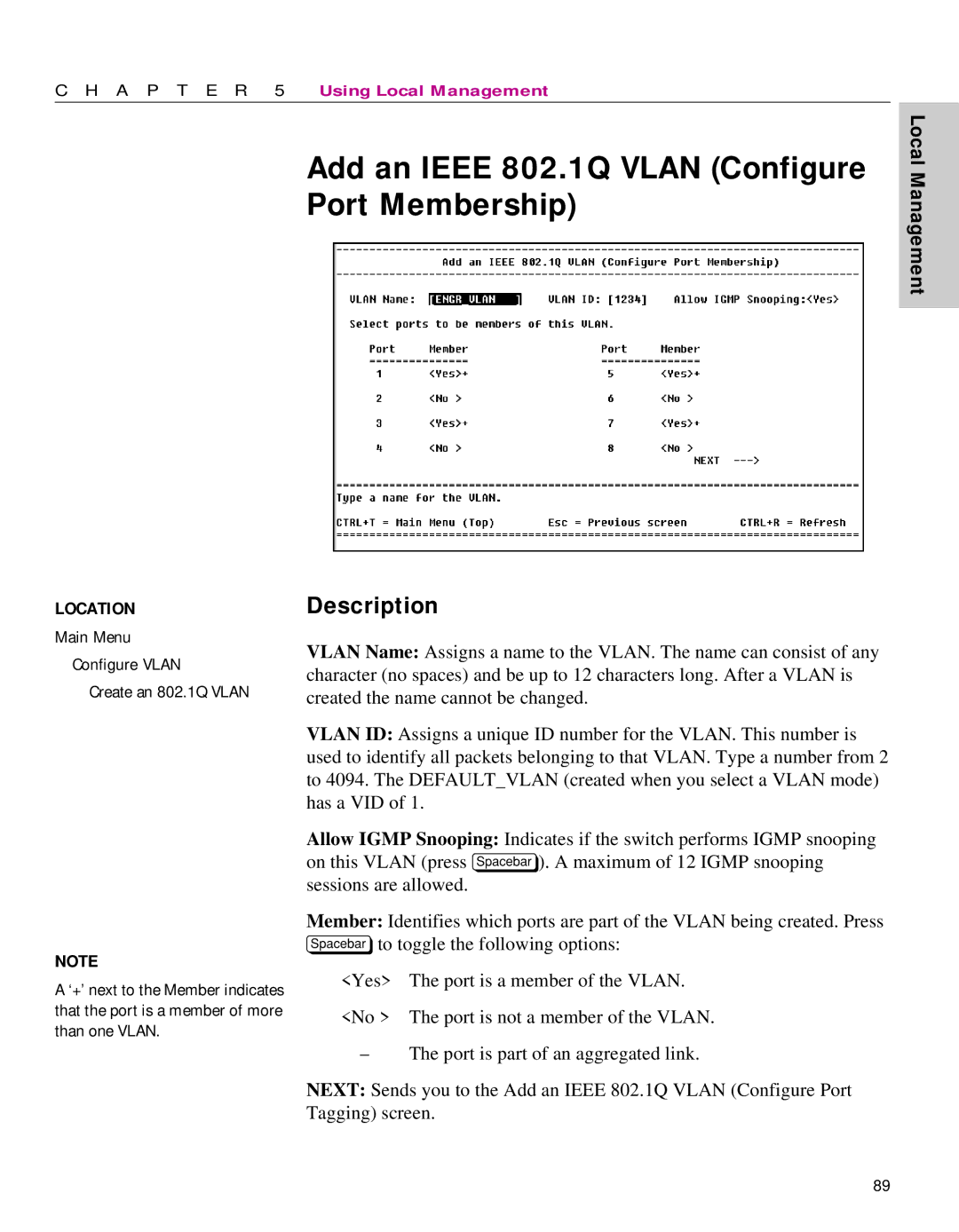 Intel 470 manual Add an Ieee 802.1Q Vlan Configure Port Membership 