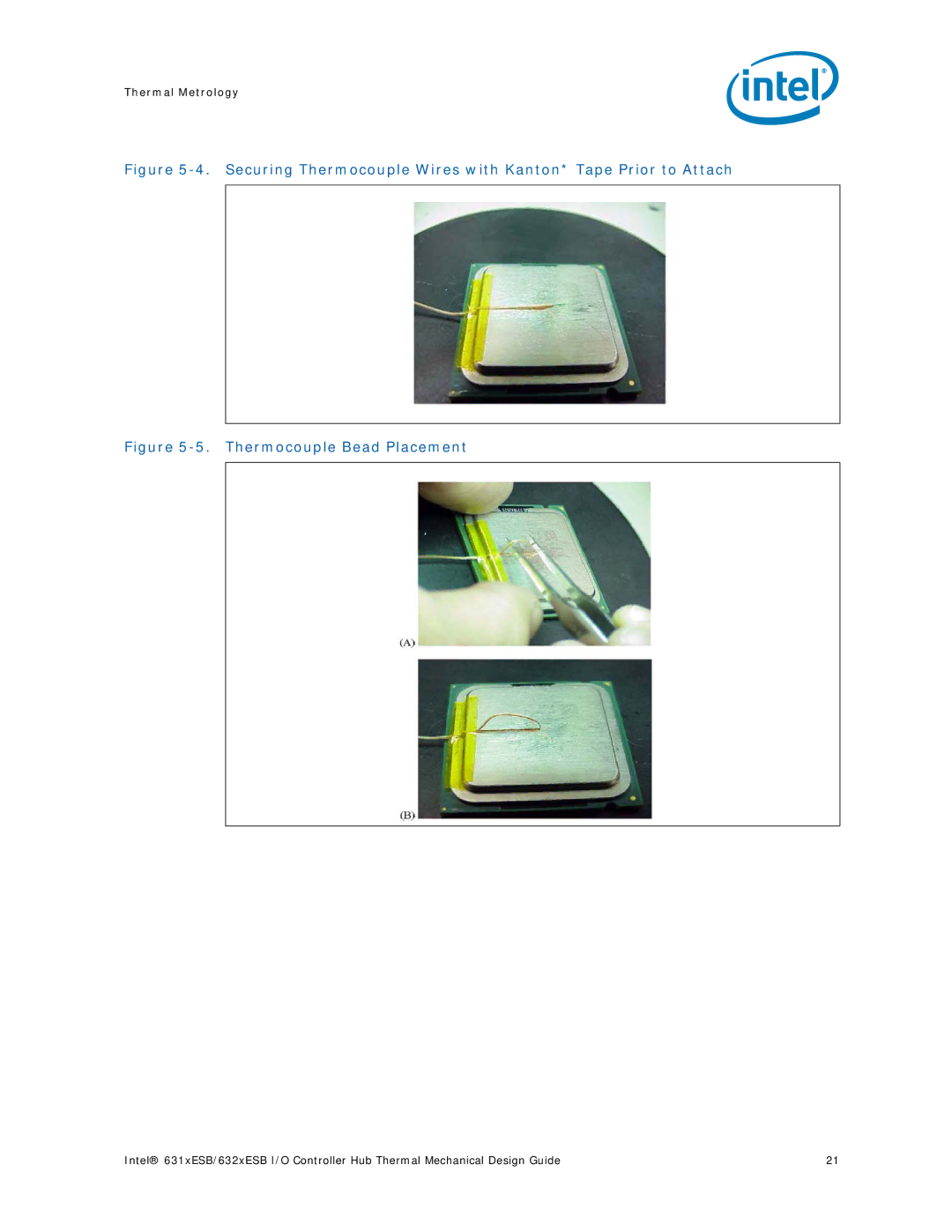 Intel 5000 manual Thermocouple Bead Placement 