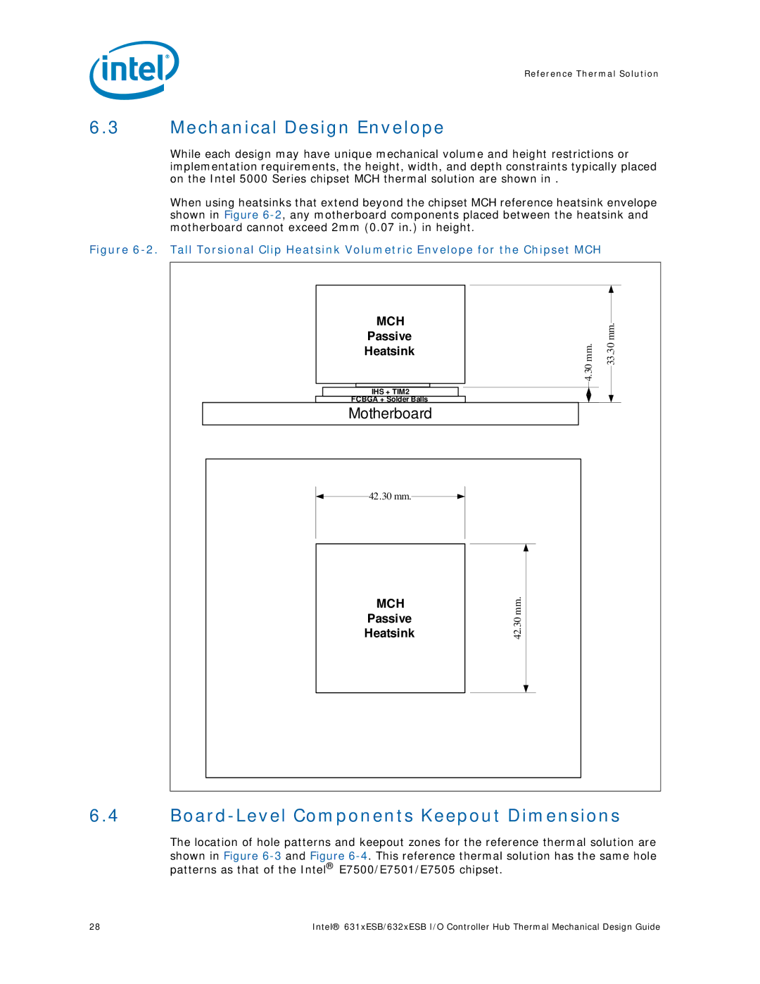 Intel 5000 manual Mechanical Design Envelope, Board-Level Components Keepout Dimensions 