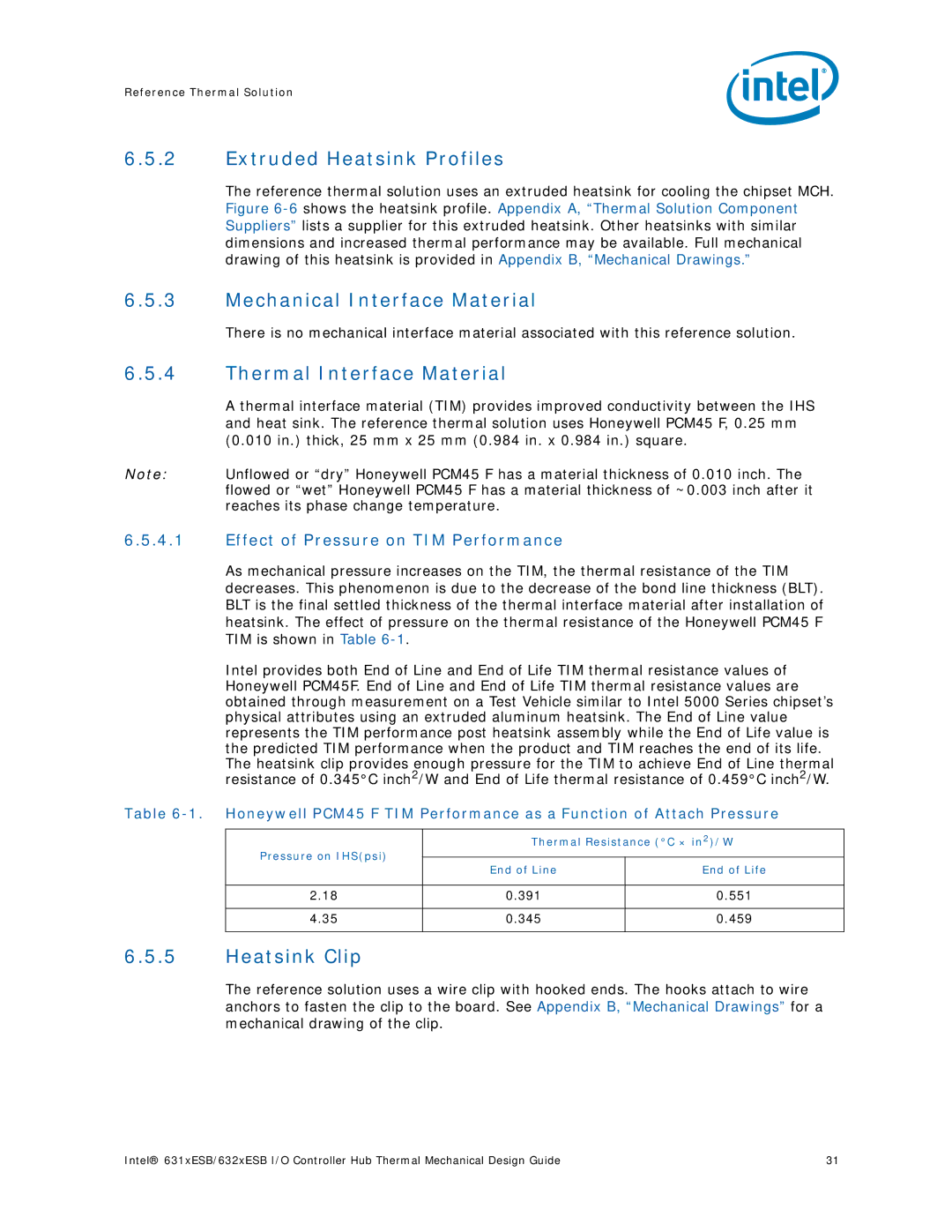 Intel 5000 manual Extruded Heatsink Profiles, Mechanical Interface Material, Thermal Interface Material, Heatsink Clip 