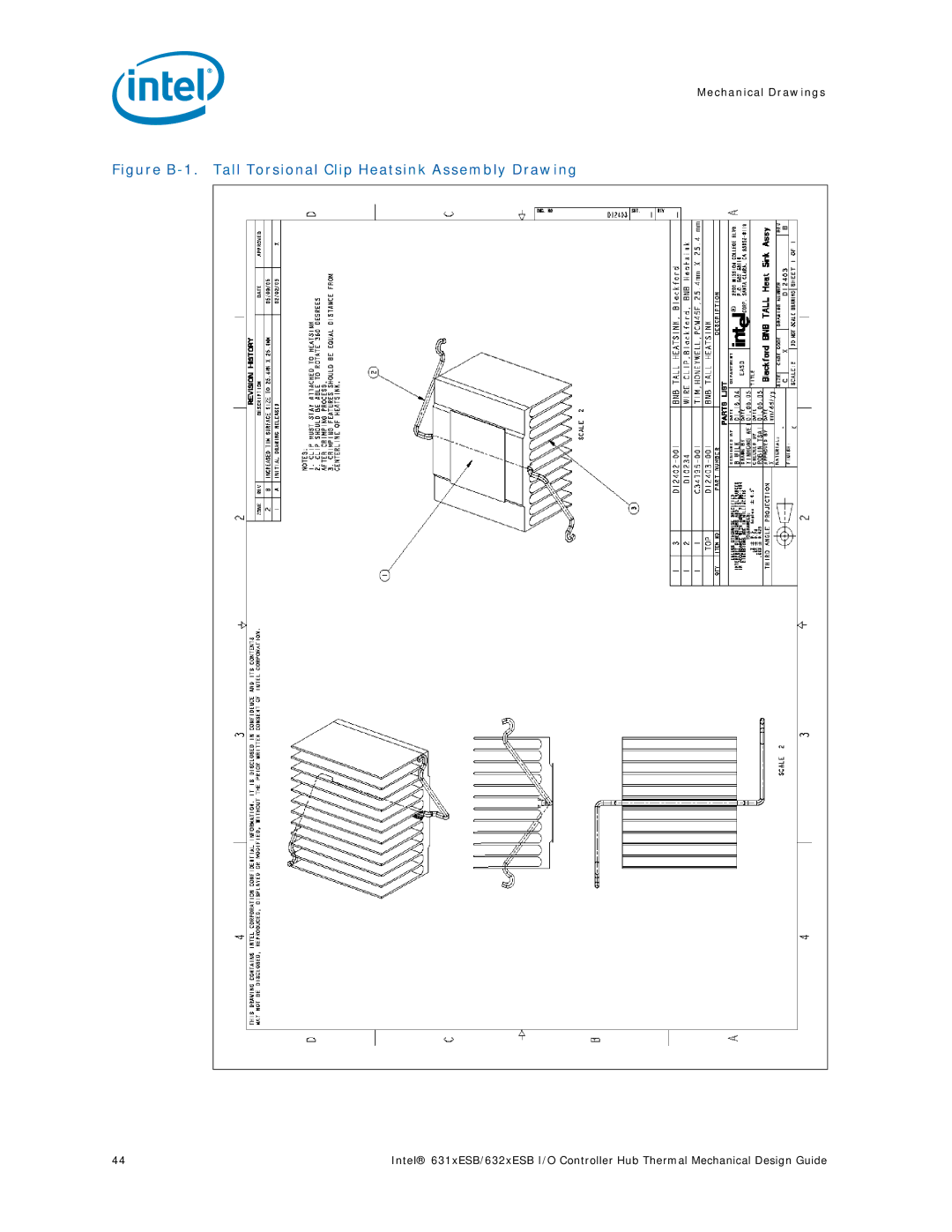 Intel 5000 manual Figure B-1. Tall Torsional Clip Heatsink Assembly Drawing 