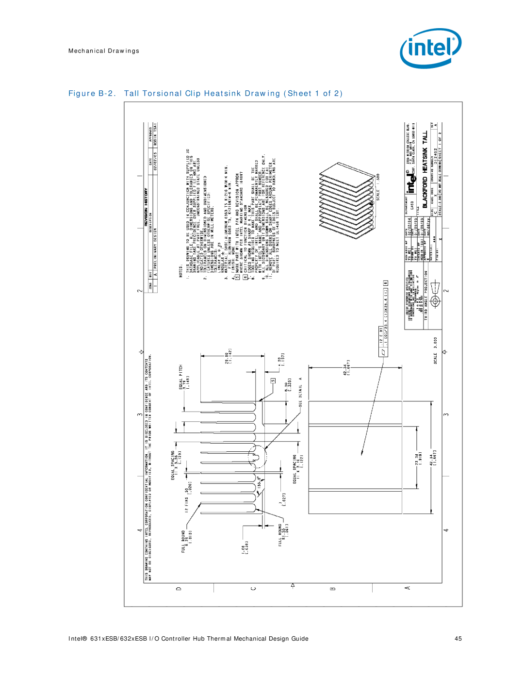 Intel 5000 manual Figure B-2. Tall Torsional Clip Heatsink Drawing Sheet 1 