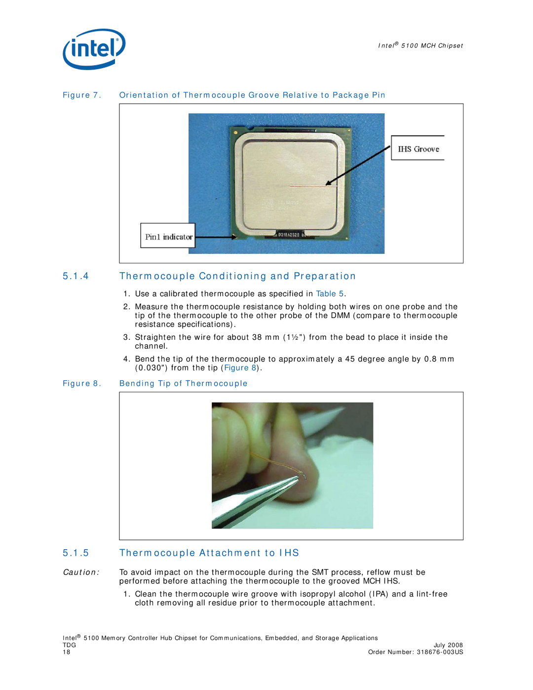 Intel 5100 manual Thermocouple Conditioning and Preparation, Thermocouple Attachment to IHS 