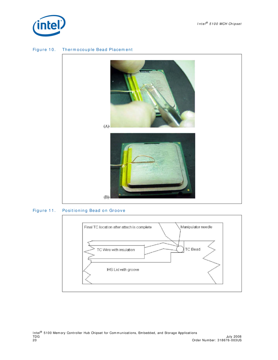 Intel 5100 manual Thermocouple Bead Placement 