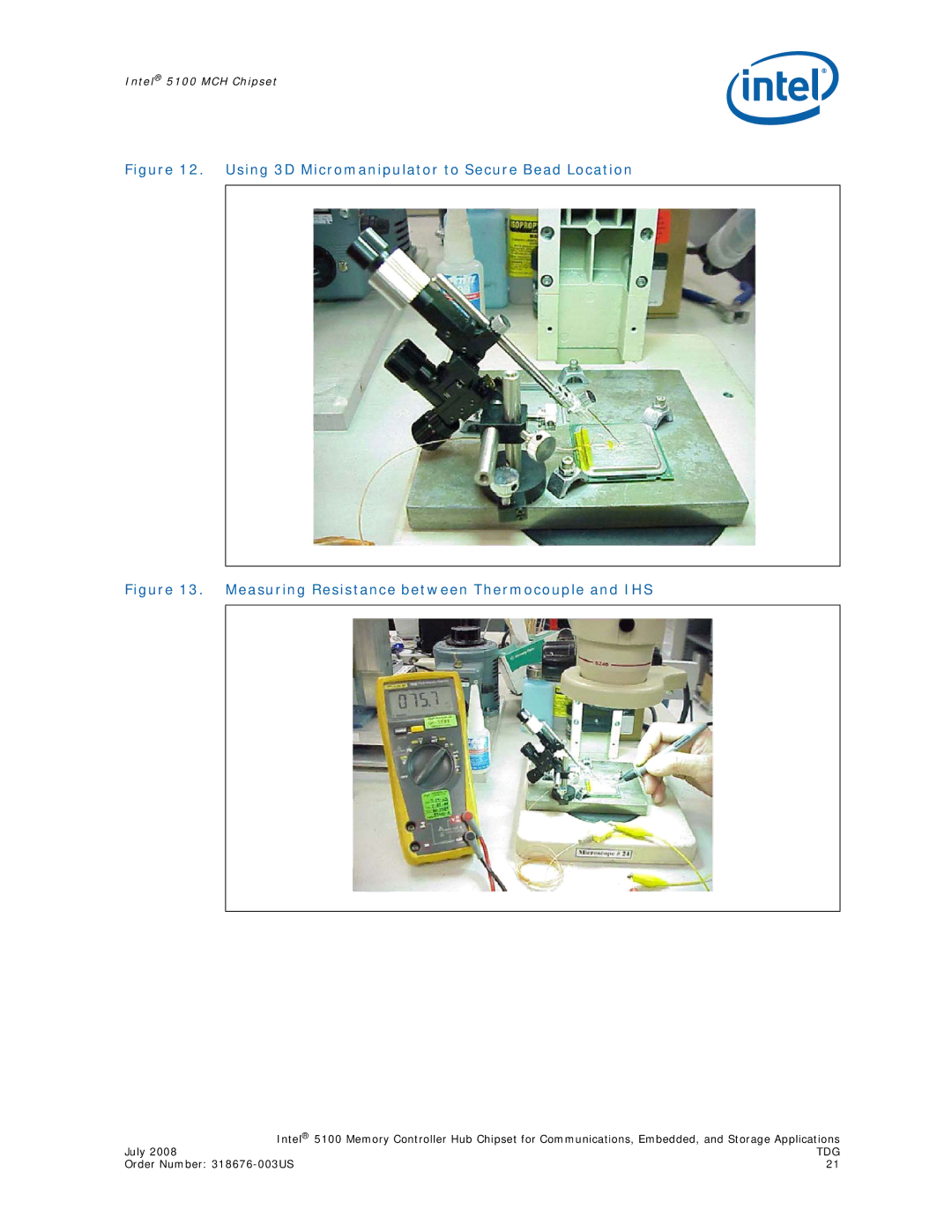 Intel 5100 manual Using 3D Micromanipulator to Secure Bead Location 