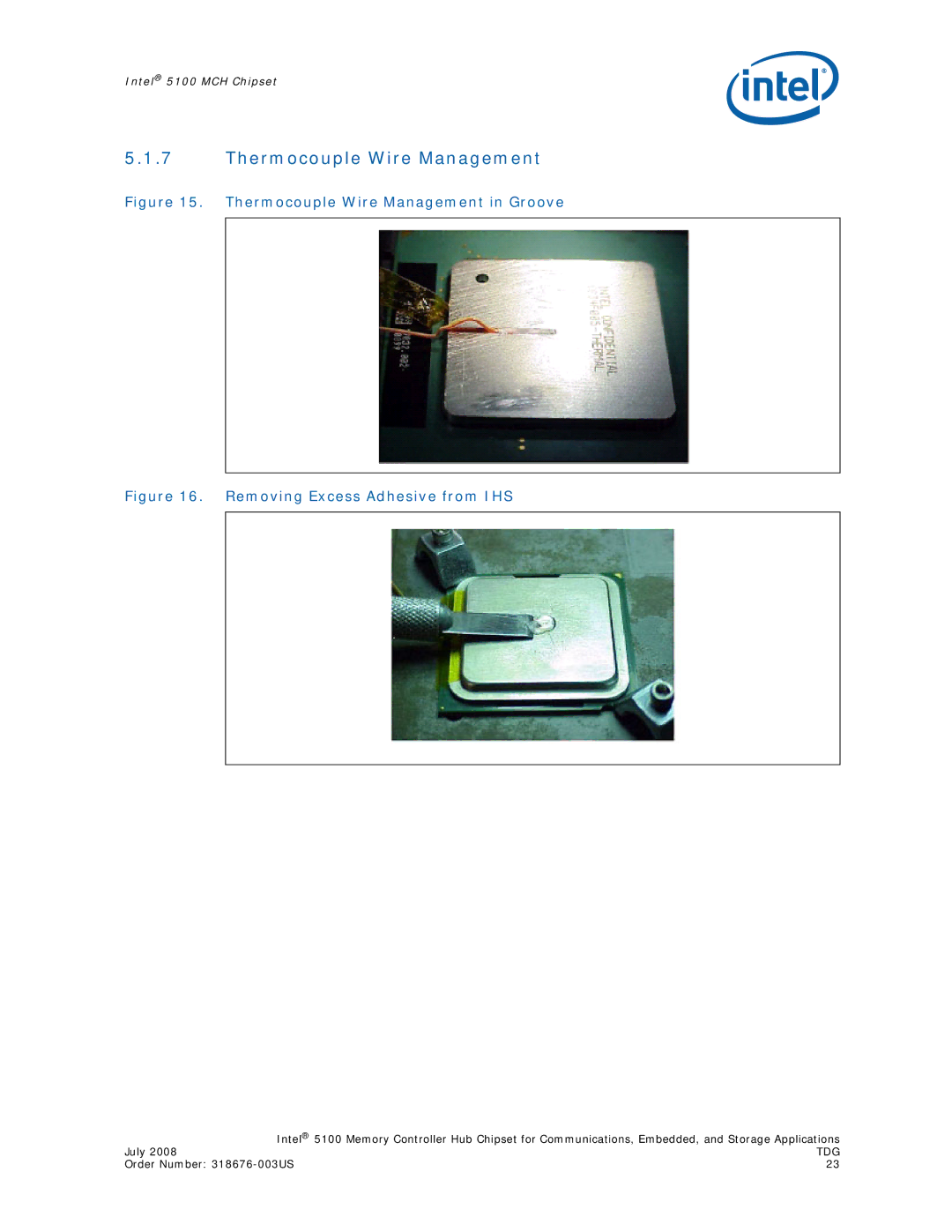 Intel 5100 manual Thermocouple Wire Management in Groove 