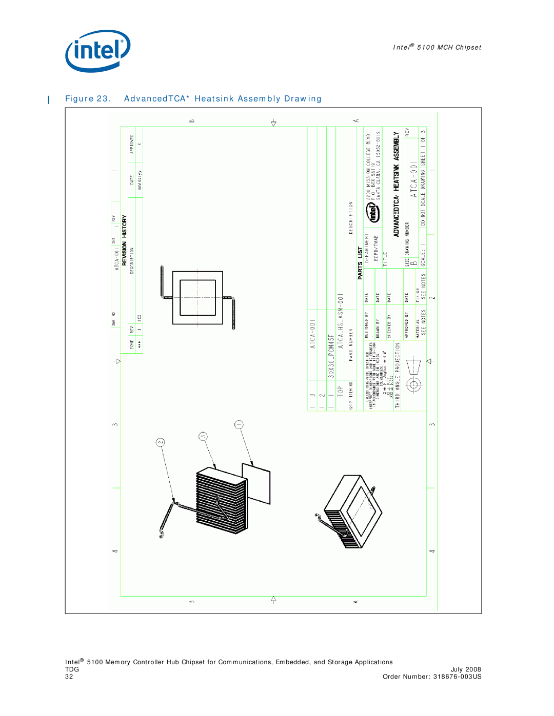 Intel 5100 manual AdvancedTCA* Heatsink Assembly Drawing 