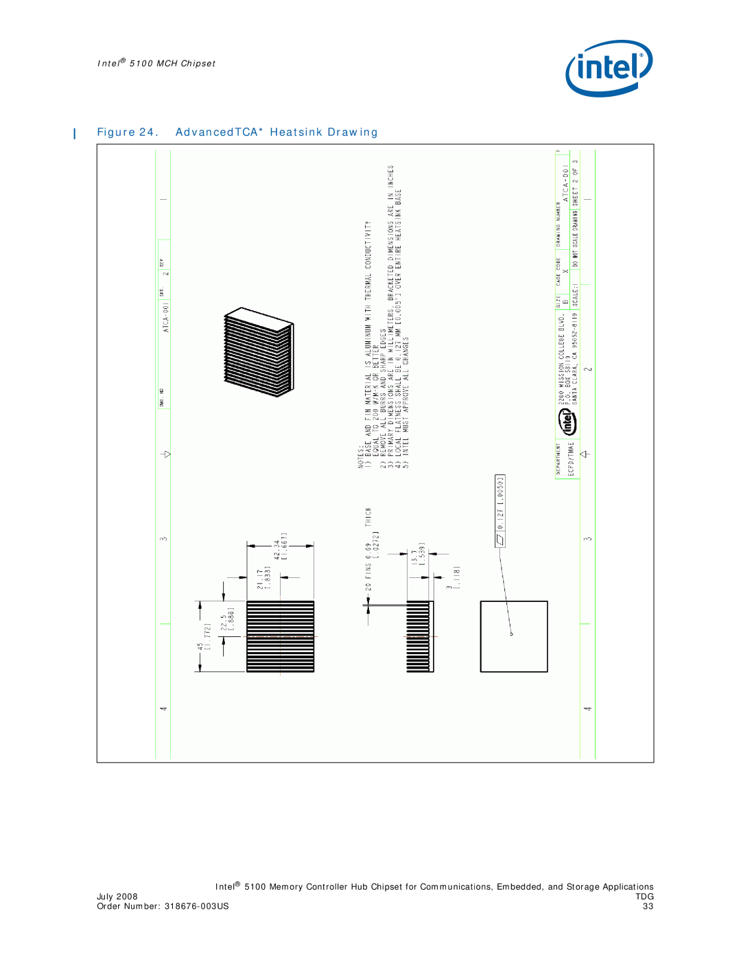 Intel 5100 manual AdvancedTCA* Heatsink Drawing 