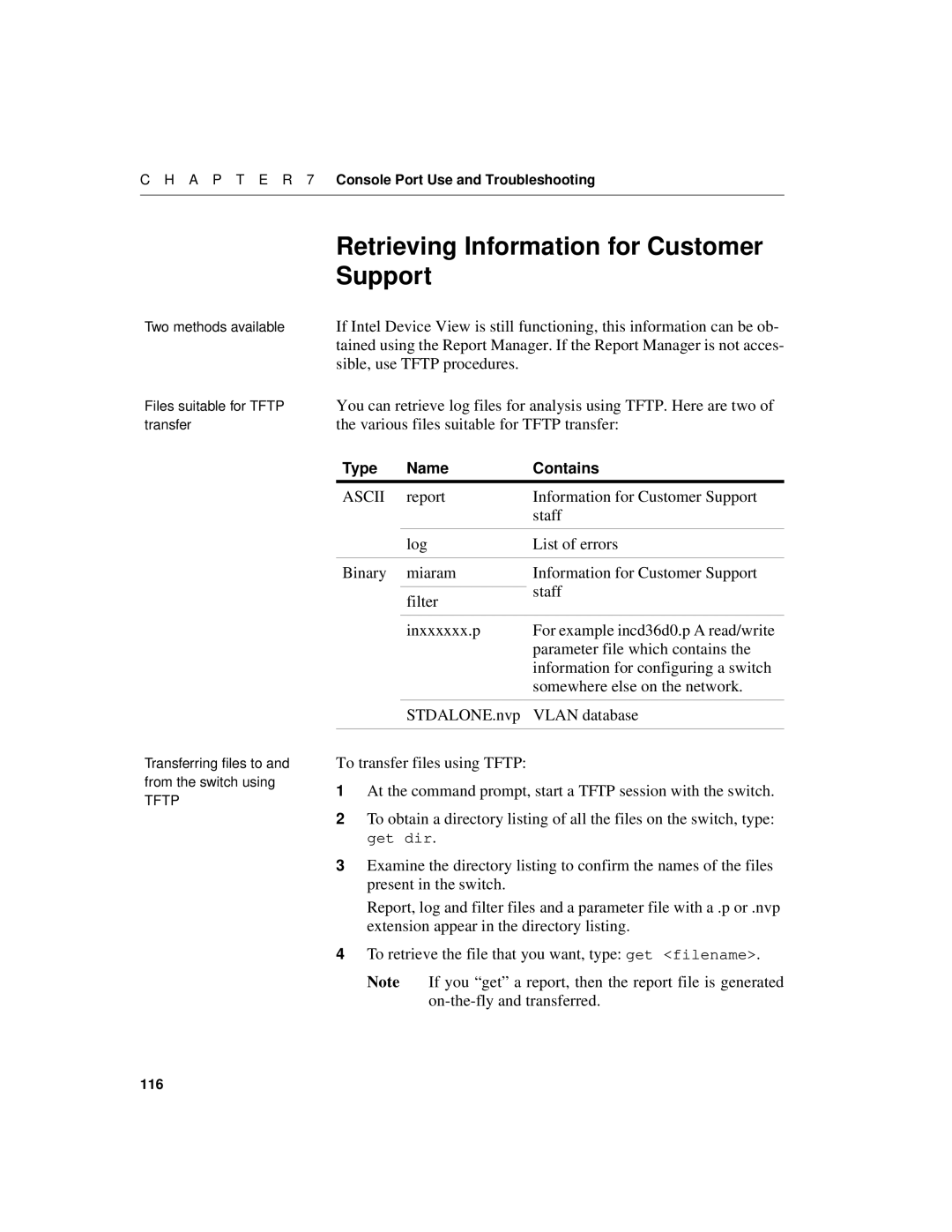 Intel 510T manual Retrieving Information for Customer, Support, Sible, use Tftp procedures 