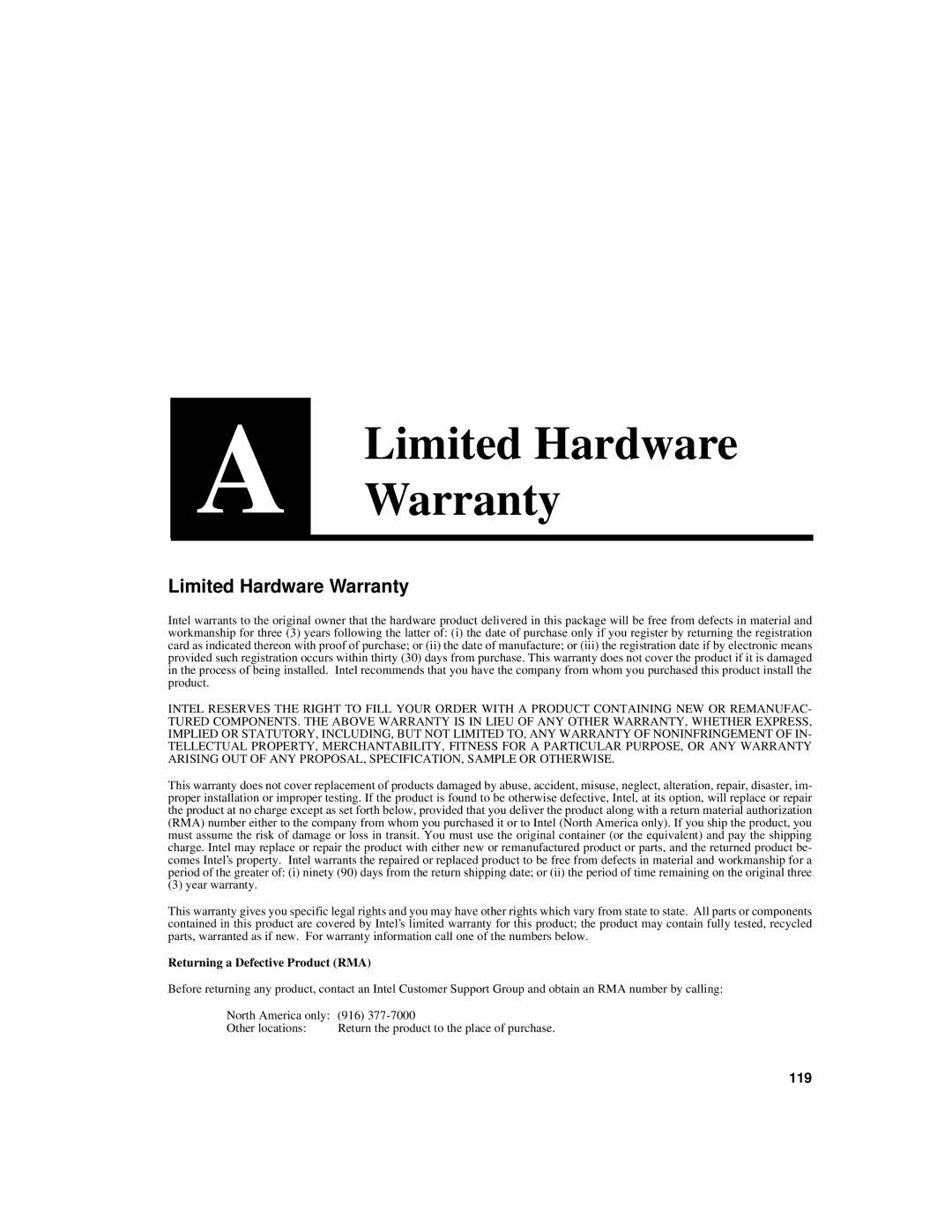 Intel 510T manual Limited Hardware Warranty 