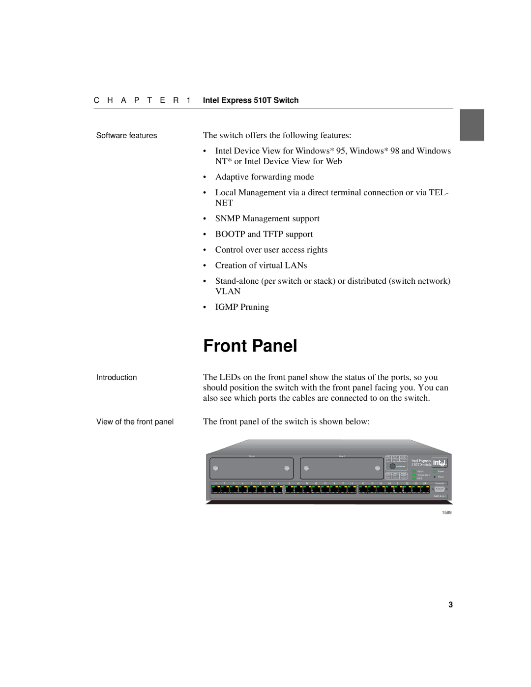 Intel 510T manual Front Panel 