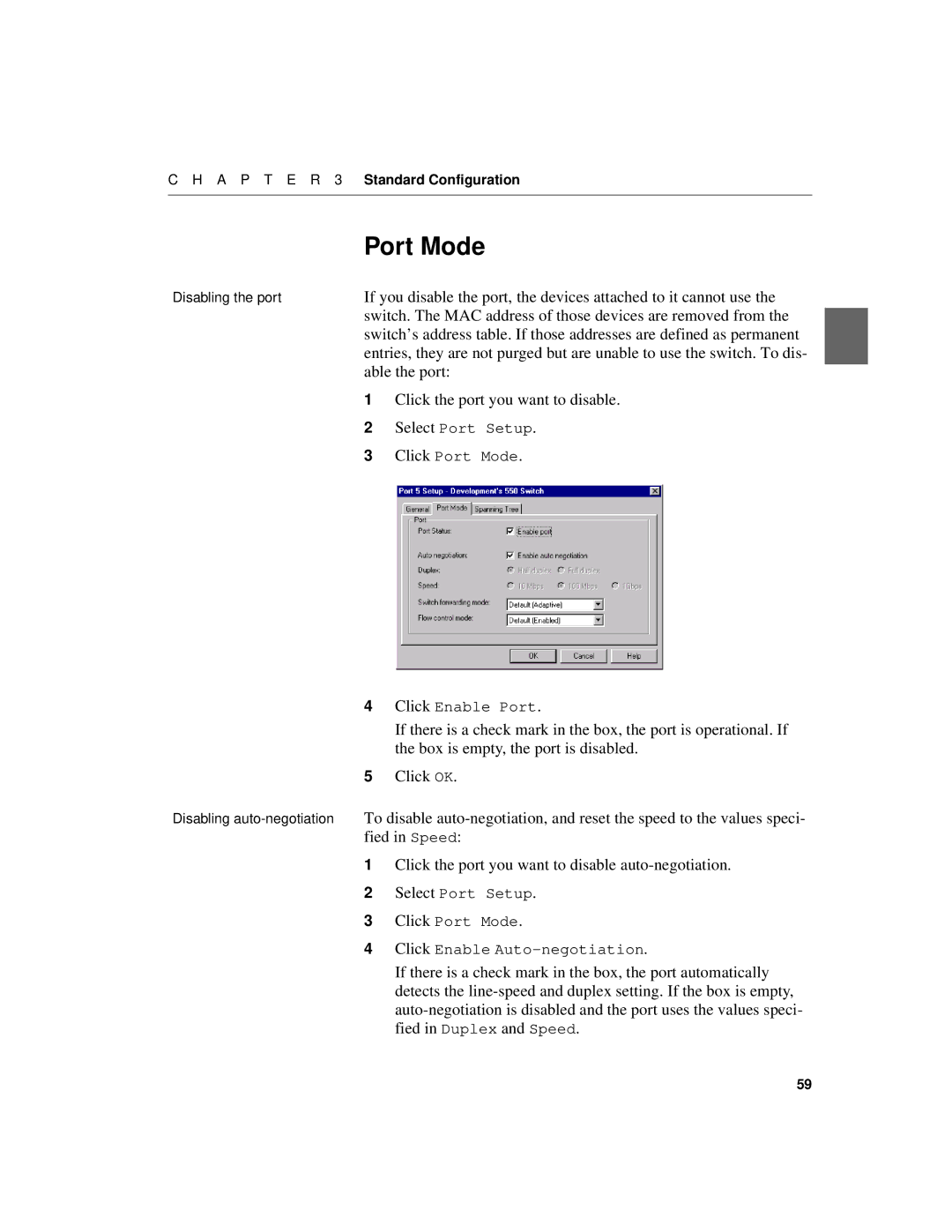 Intel 510T manual Port Mode, Switch. The MAC address of those devices are removed from, Able the port 