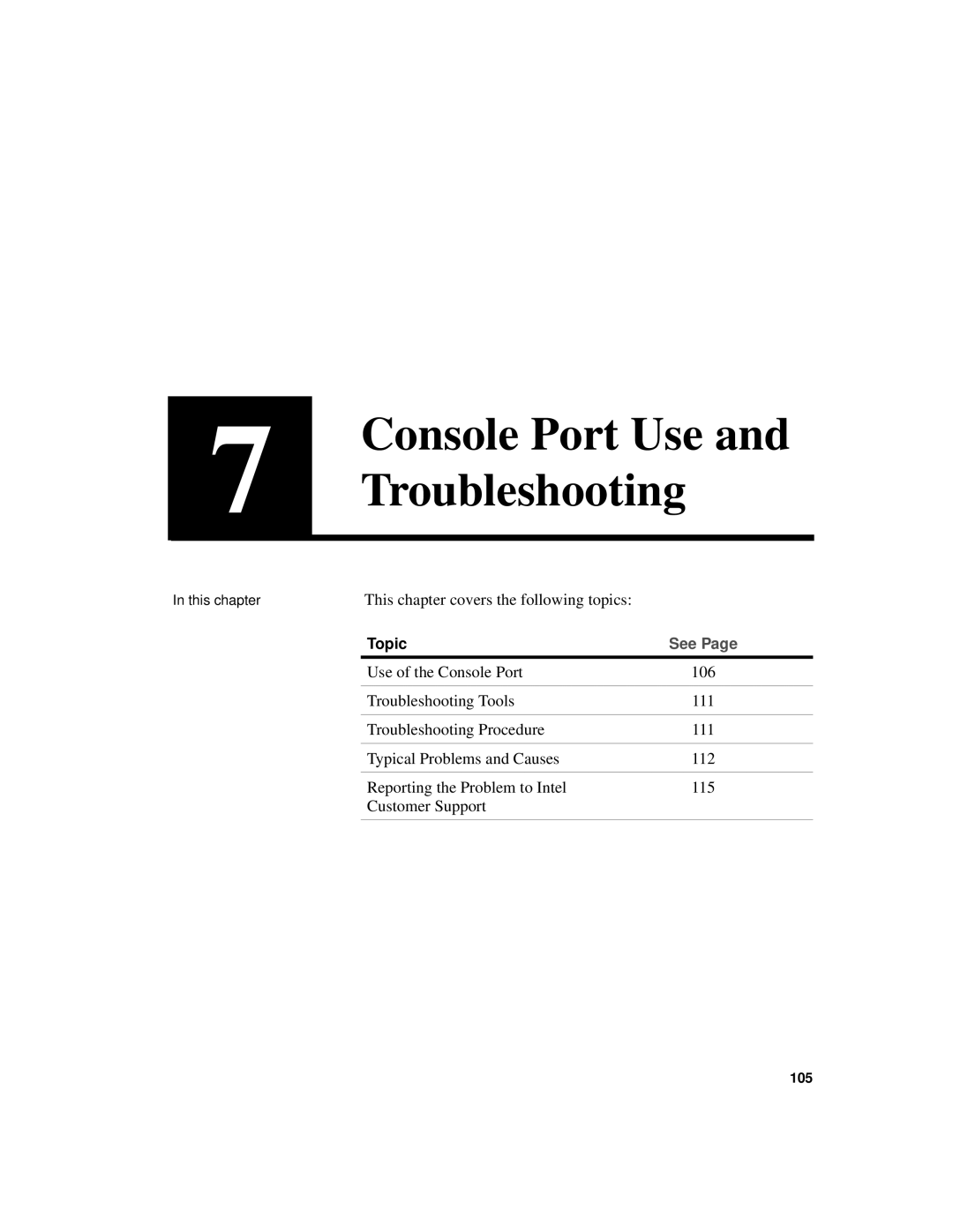 Intel 520T manual Console Port Use and Troubleshooting 