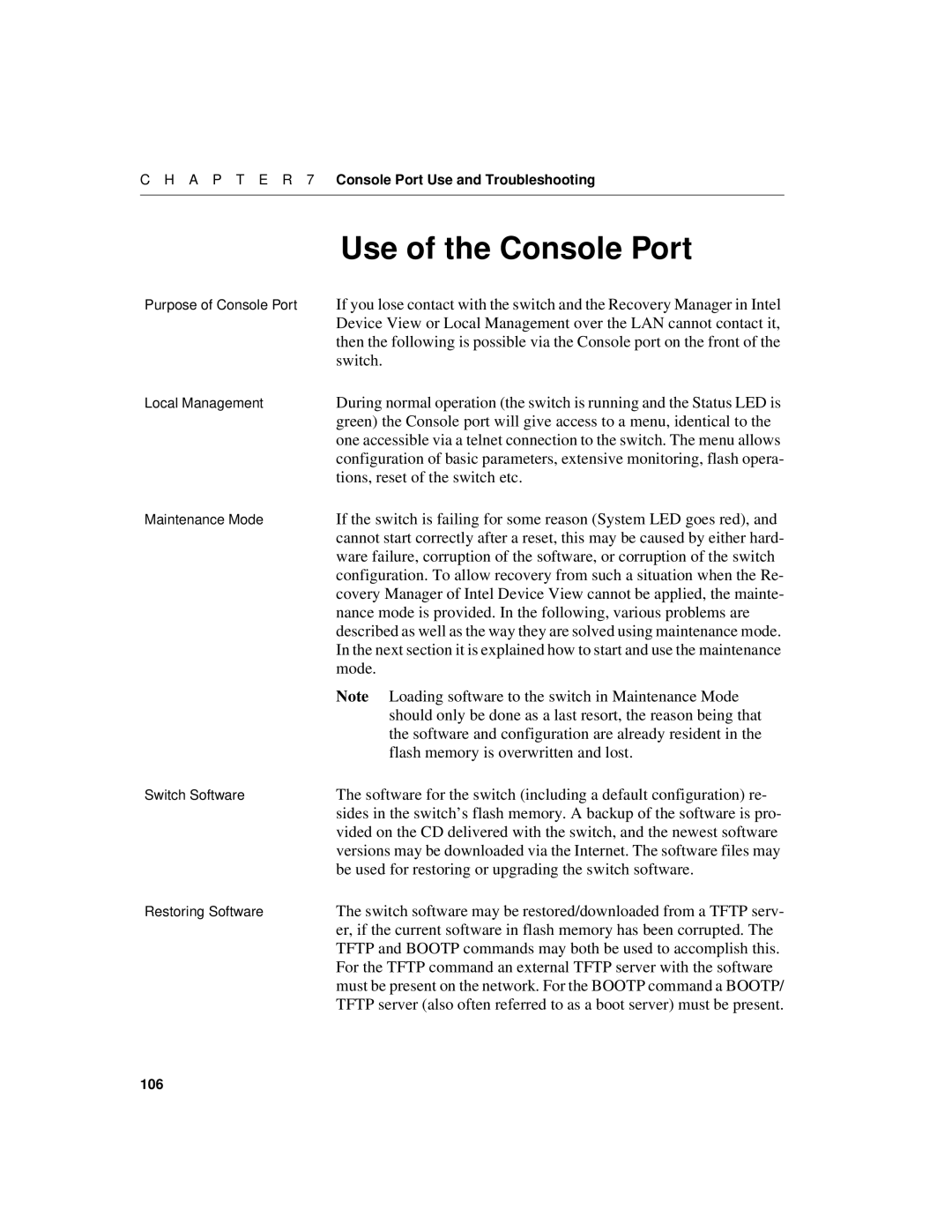 Intel 520T manual Use of the Console Port 