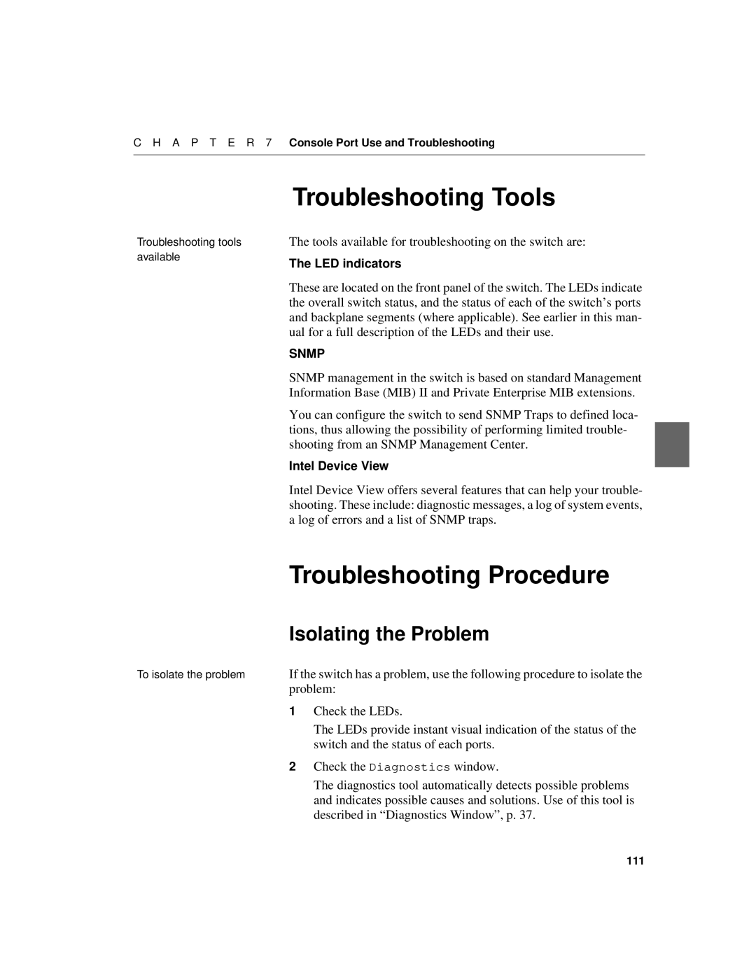 Intel 520T manual Troubleshooting Tools, Troubleshooting Procedure, Isolating the Problem 