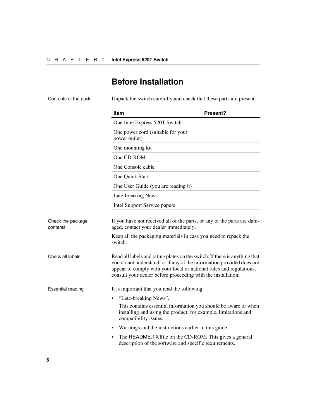 Intel 520T manual Before Installation, Consult your dealer before proceeding with the installation 