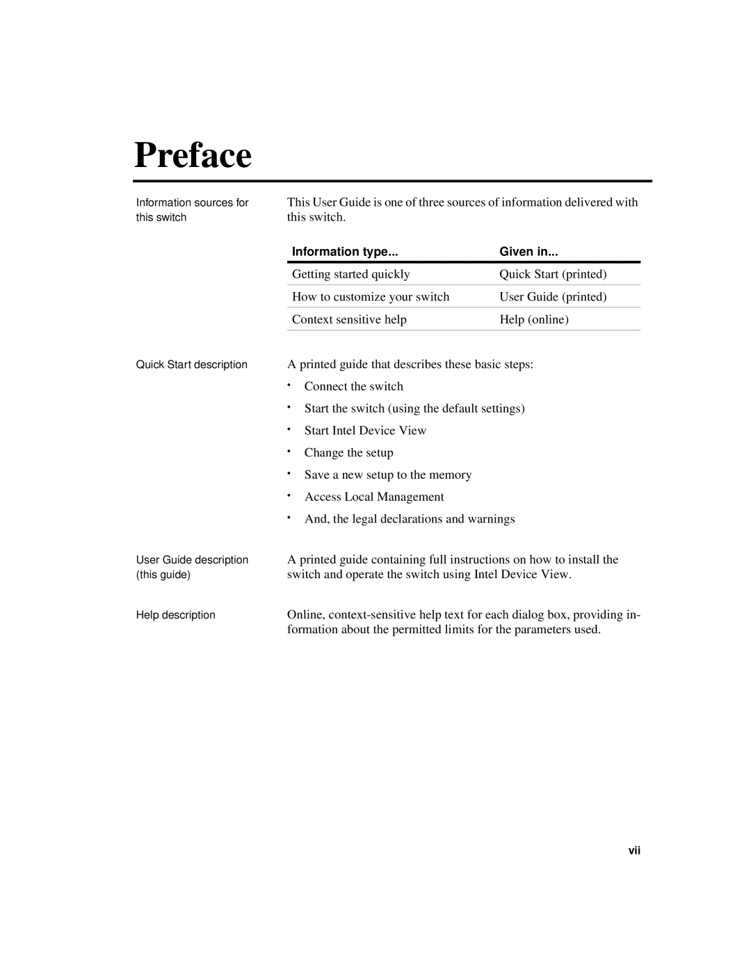 Intel 520T manual This switch, Printed guide that describes these basic steps 