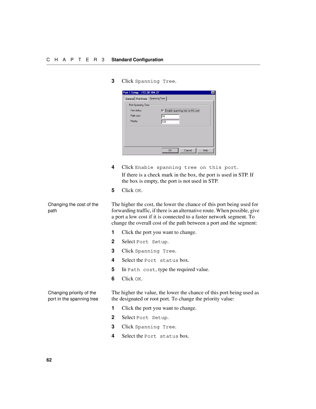 Intel 520T manual Select the Port status box 