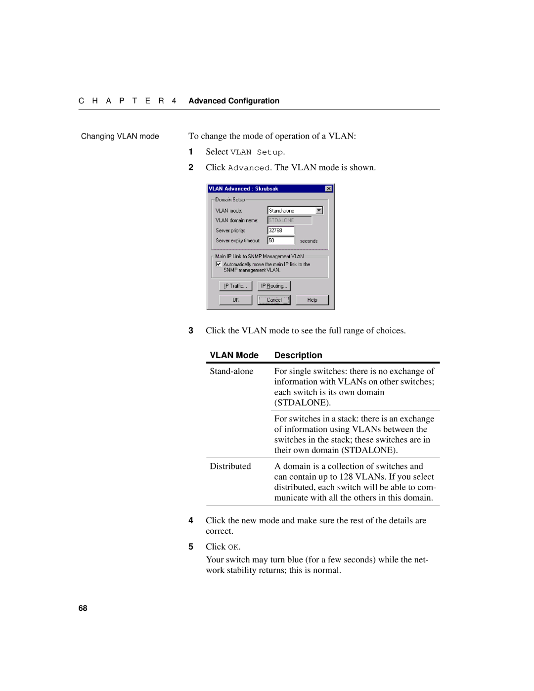 Intel 520T manual Information using VLANs between, Switches in the stack these switches are, Their own domain Stdalone 