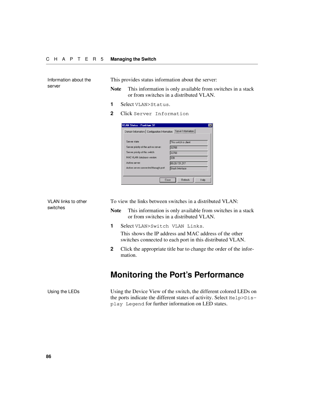 Intel 520T manual Monitoring the Port’s Performance, This provides status information about the server 