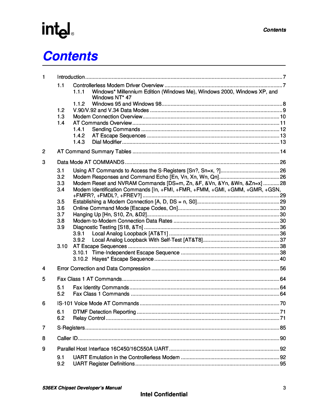 Intel 536EX manual Contents, Intel Confidential 