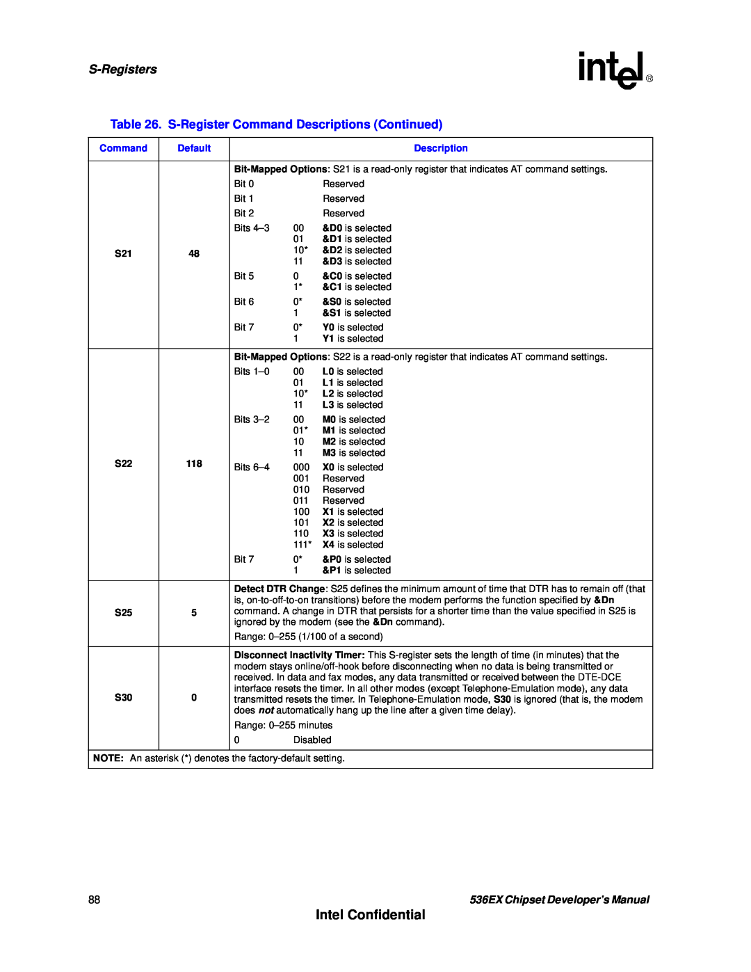 Intel manual Intel Confidential, S-Registers, 536EX Chipset Developer’s Manual 