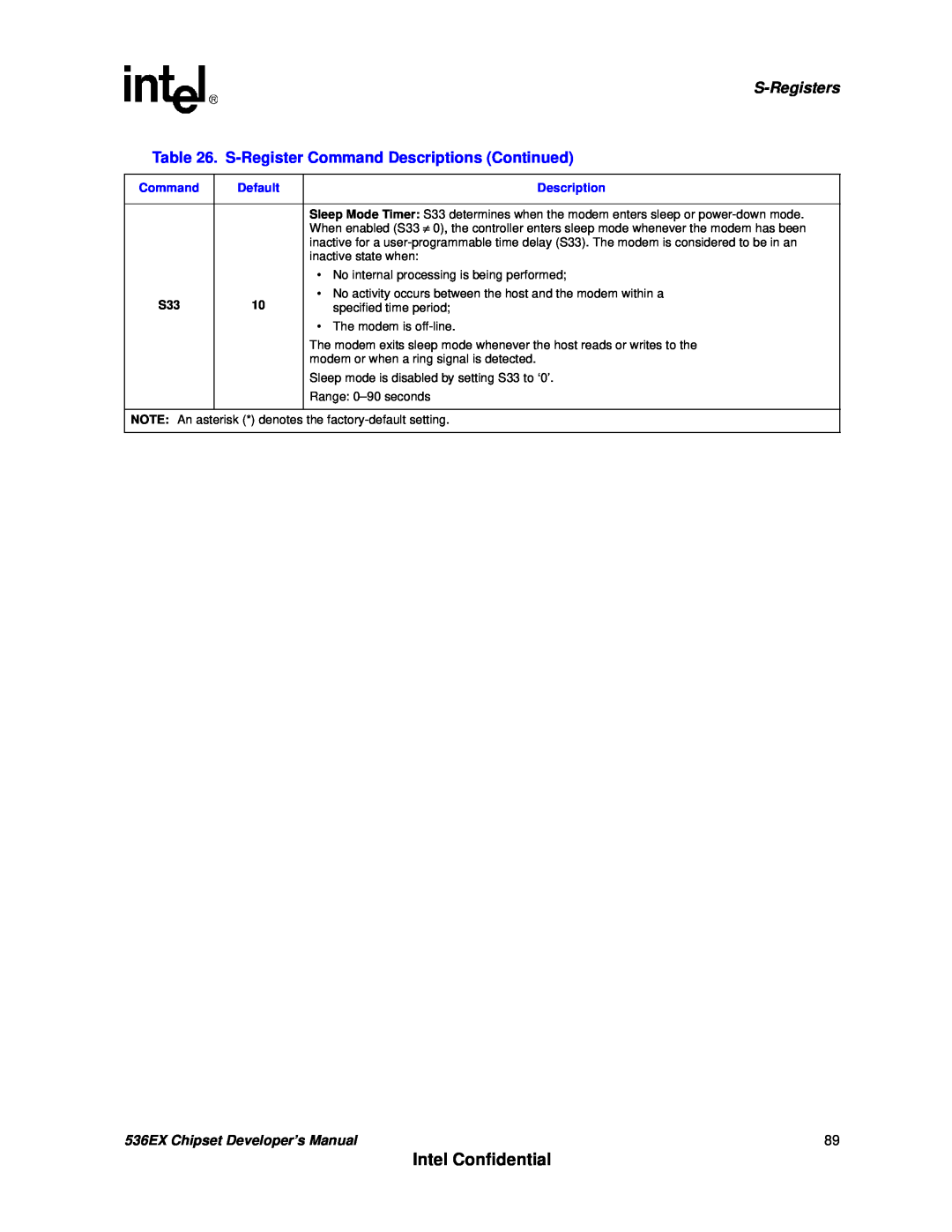 Intel 537EX manual Intel Confidential, S-Registers, 536EX Chipset Developer’s Manual 