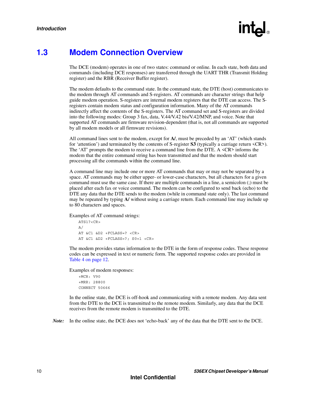 Intel 537EX manual Modem Connection Overview 