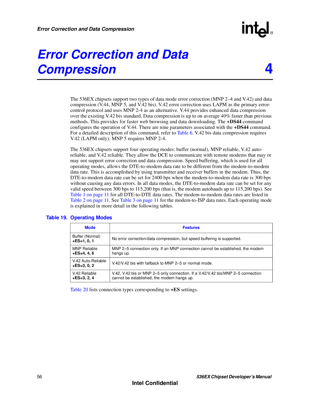 Intel 537EX manual Operating Modes, Mode Features 