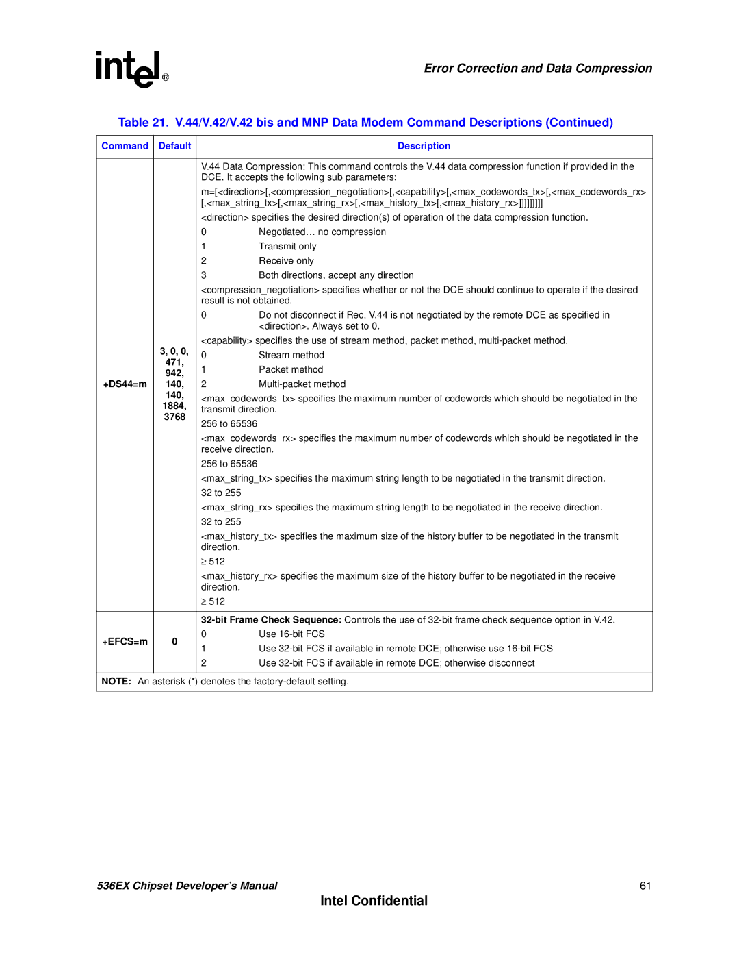 Intel 537EX manual 3768, +EFCS=m 