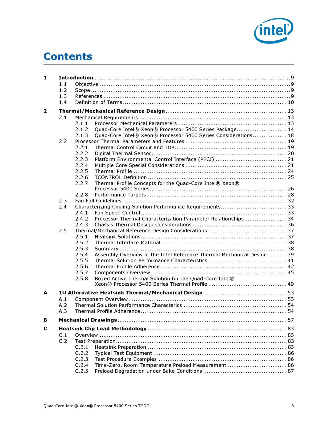 Intel 5400 Series manual Contents 