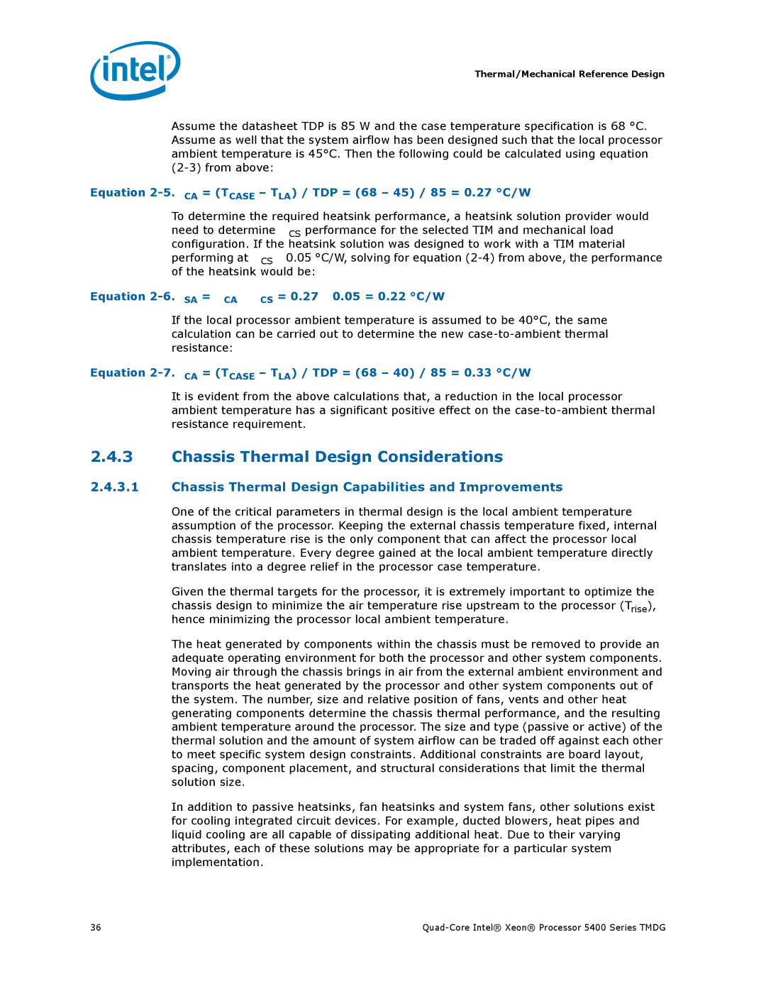 Intel 5400 Series manual Chassis Thermal Design Considerations, Chassis Thermal Design Capabilities and Improvements 