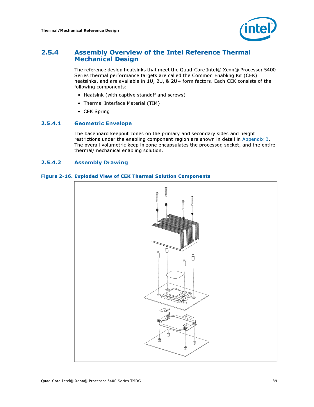 Intel 5400 Series manual Geometric Envelope, Assembly Drawing 