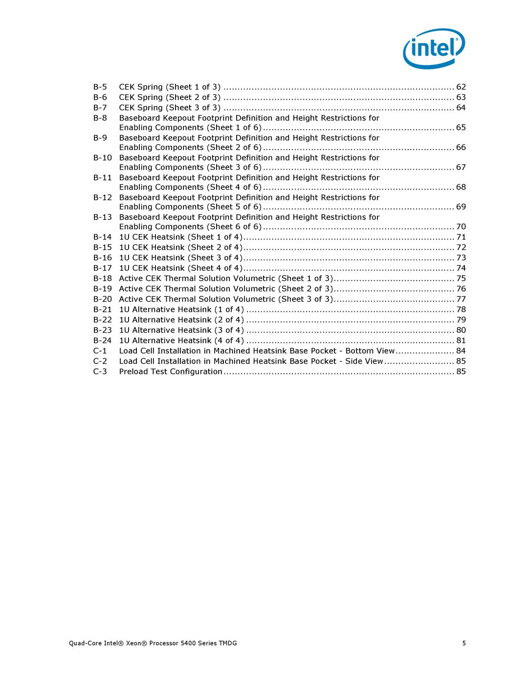 Intel 5400 Series manual Preload Test Configuration 