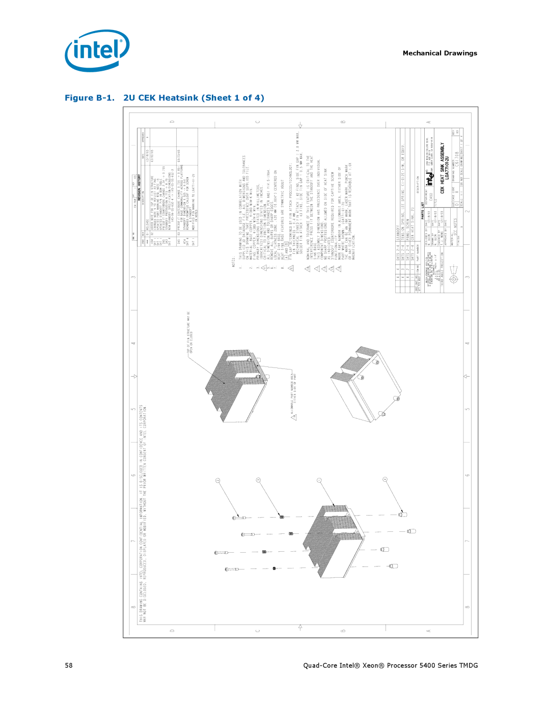 Intel 5400 Series manual Figure B-1 2U CEK Heatsink Sheet 1 