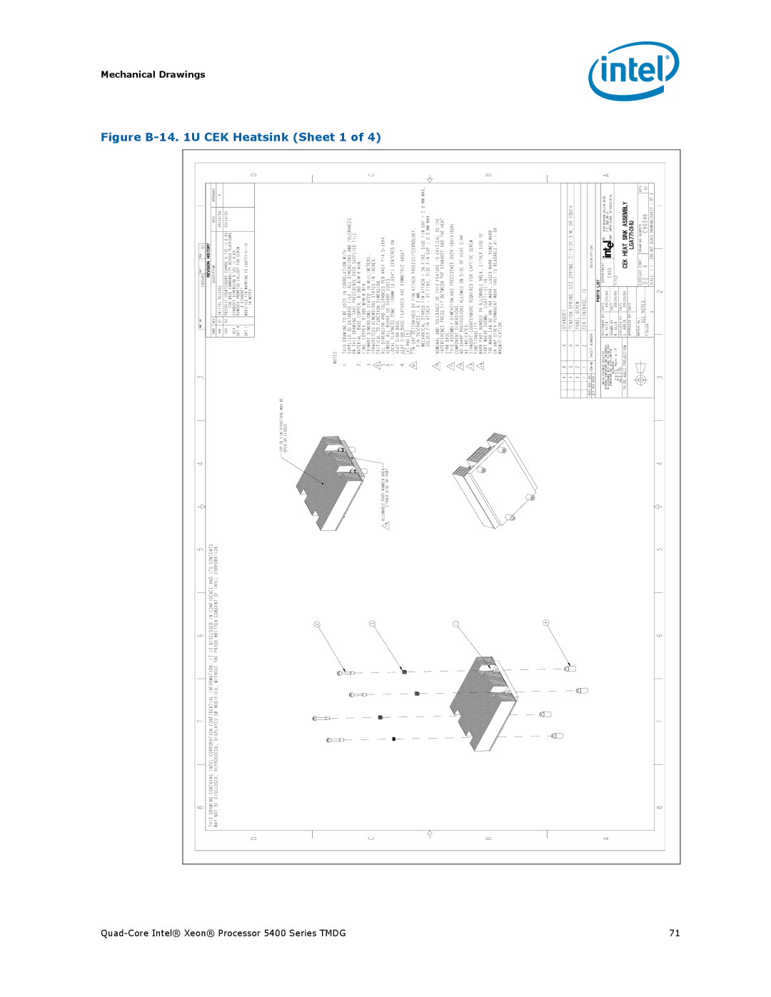 Intel 5400 Series manual Figure B-14 U CEK Heatsink Sheet 1 