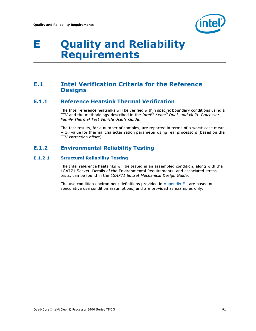 Intel 5400 Series manual Intel Verification Criteria for the Reference Designs, Reference Heatsink Thermal Verification 