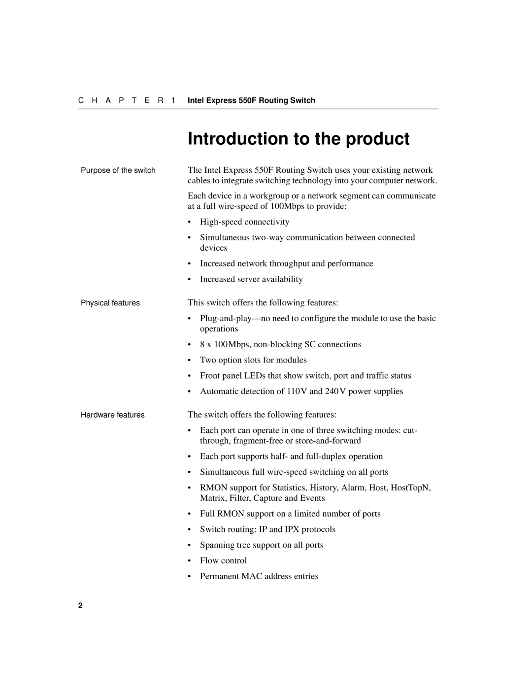 Intel 550F manual Introduction to the product 