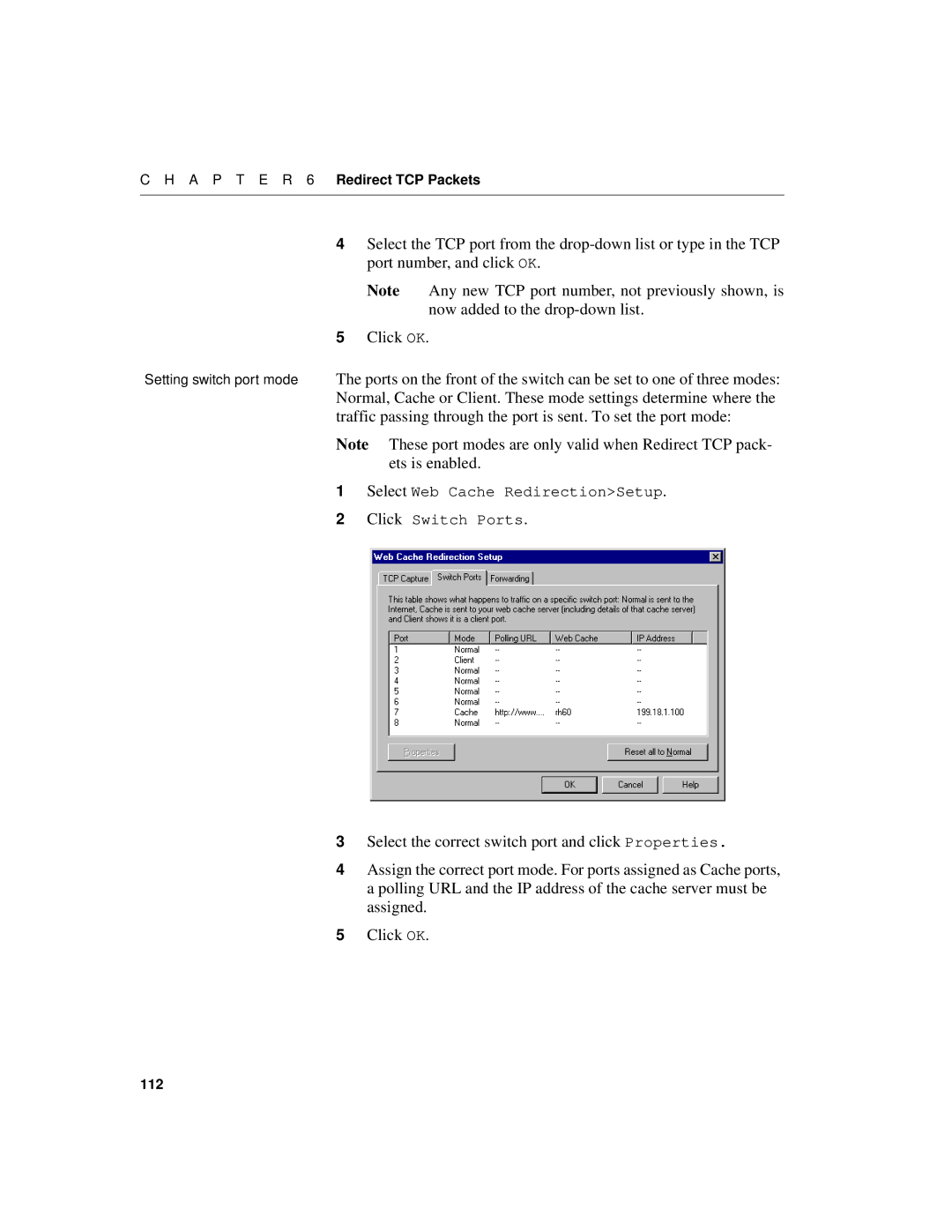 Intel 550F manual Select Web Cache RedirectionSetup Click Switch Ports 