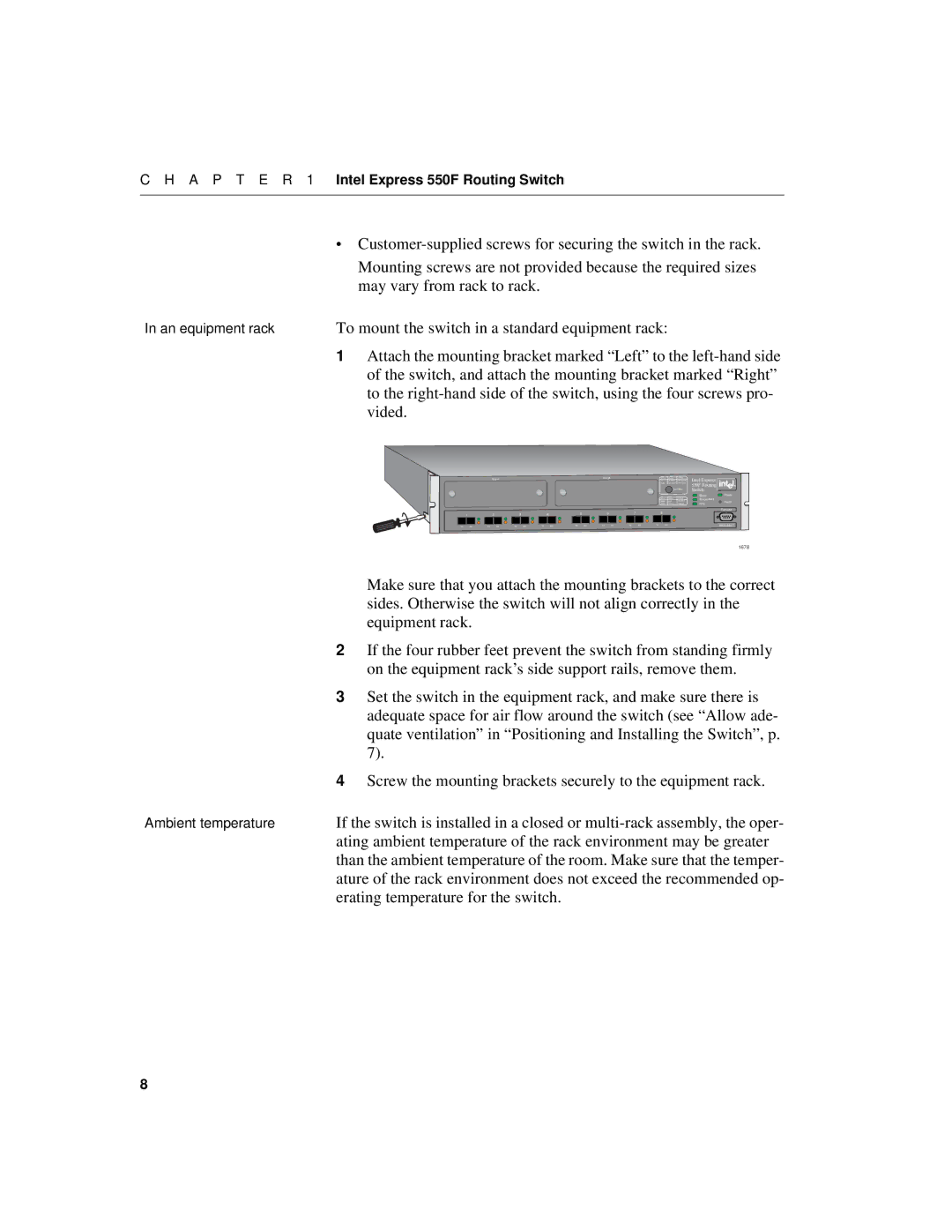 Intel 550F manual An equipment rack Ambient temperature 