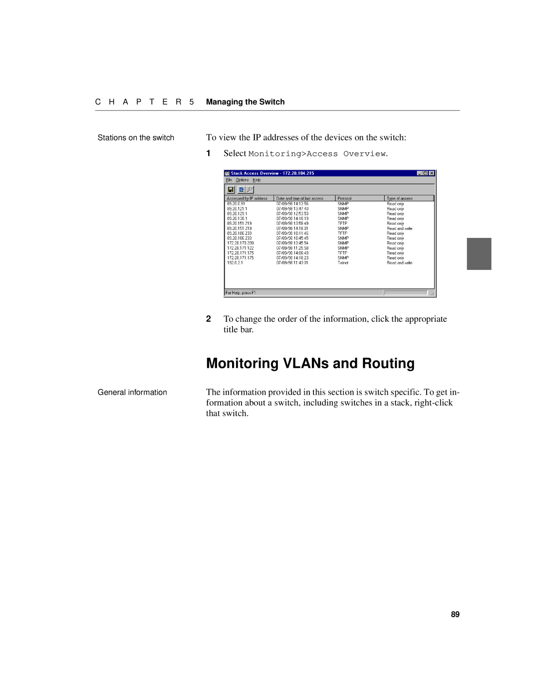 Intel 550F manual Monitoring VLANs and Routing, Title bar, That switch 